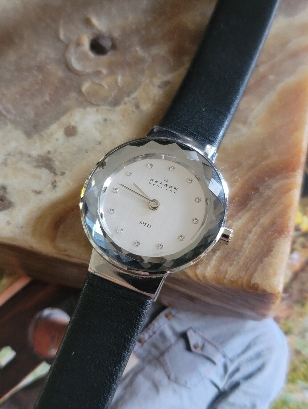SKAGEN Leonora Silver Dial Black Leather Watch